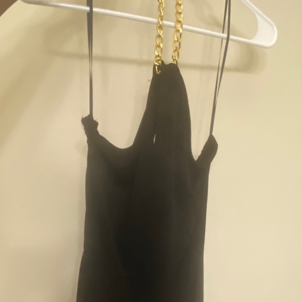 Michael Kors Backless Black Pants Jumpsuit with Gold Chain Choker